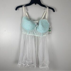 Cassandra Intimates Babydoll 2 PC Gown White  Blue Large